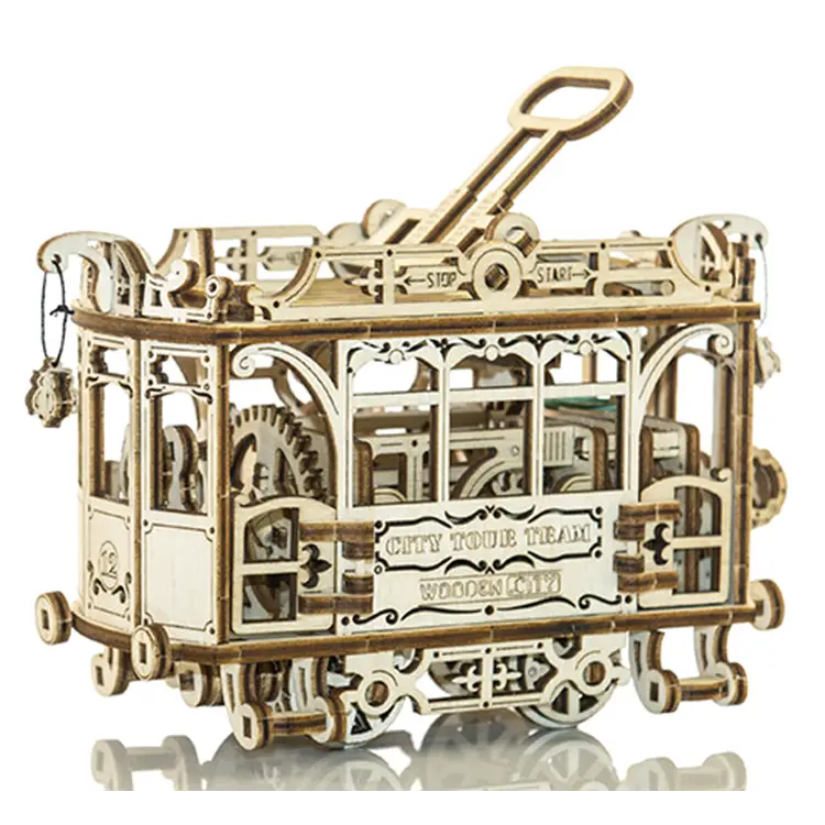 502369 Wooden City 3D Puzzle Building City Tram with Rails