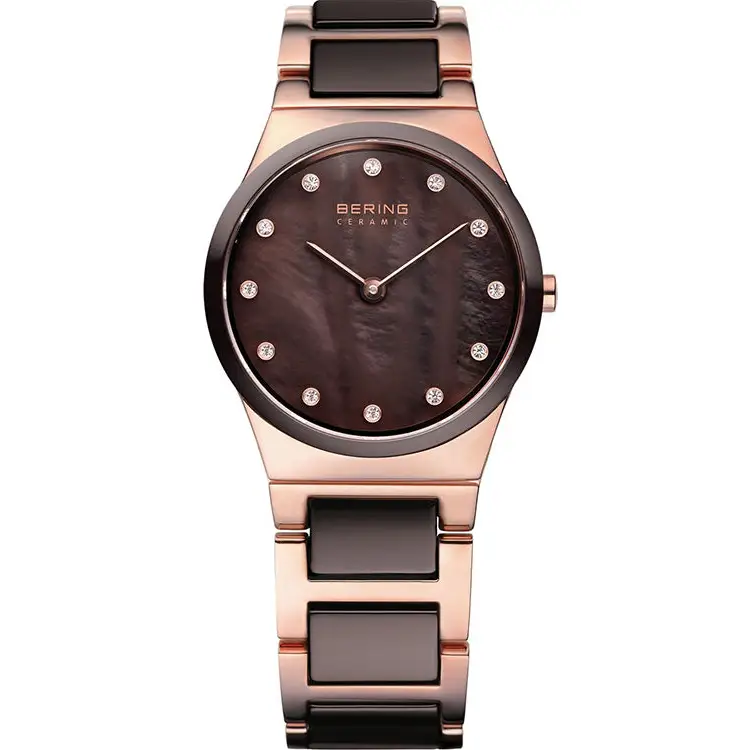 Bering Women’s Brown Ceramic Rose Gold Tone Stainless Steel
