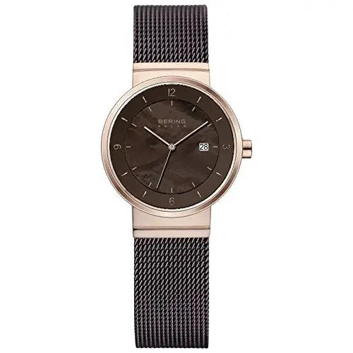Bering Women’s Solar Rose Gold Tone & Milanese Brown Mesh