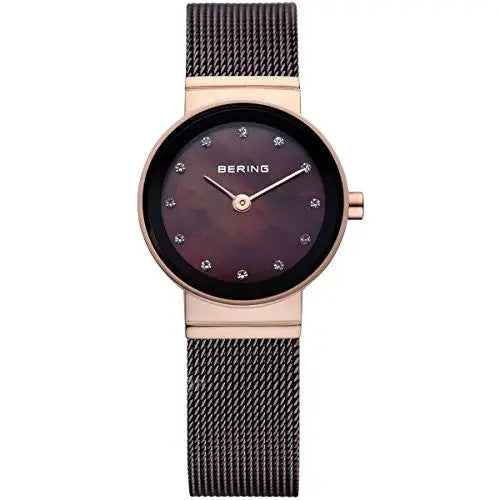Bering Women’s Swarovski Crystals Brown Mesh Rose Gold Tone