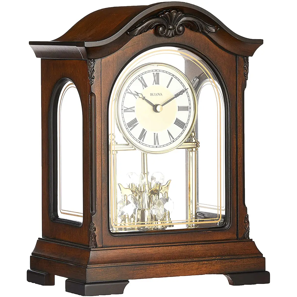 Bulova Durant Analog Quartz Solid Wood Case Pendulum Mantel