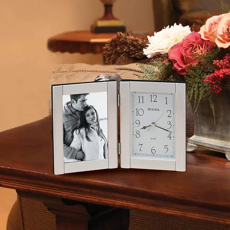 Bulova Forte II Picture Frame and Desk Clock Brushed