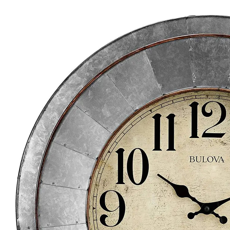 Bulova Industrial Galvanized Silver Tone Wall Clock C4839 -
