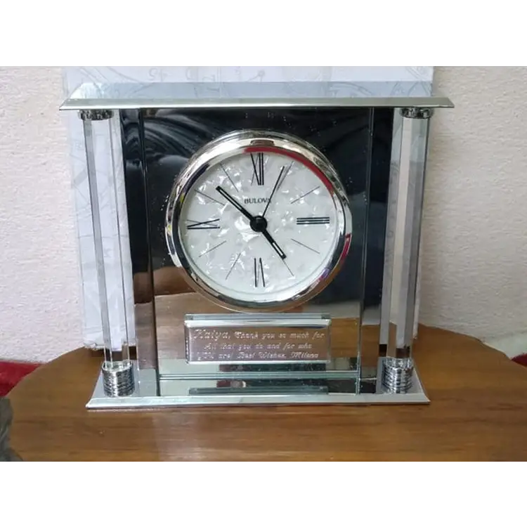 Bulova Pearl Quartz Silver Tone Metallic/Glass Mantel Clock