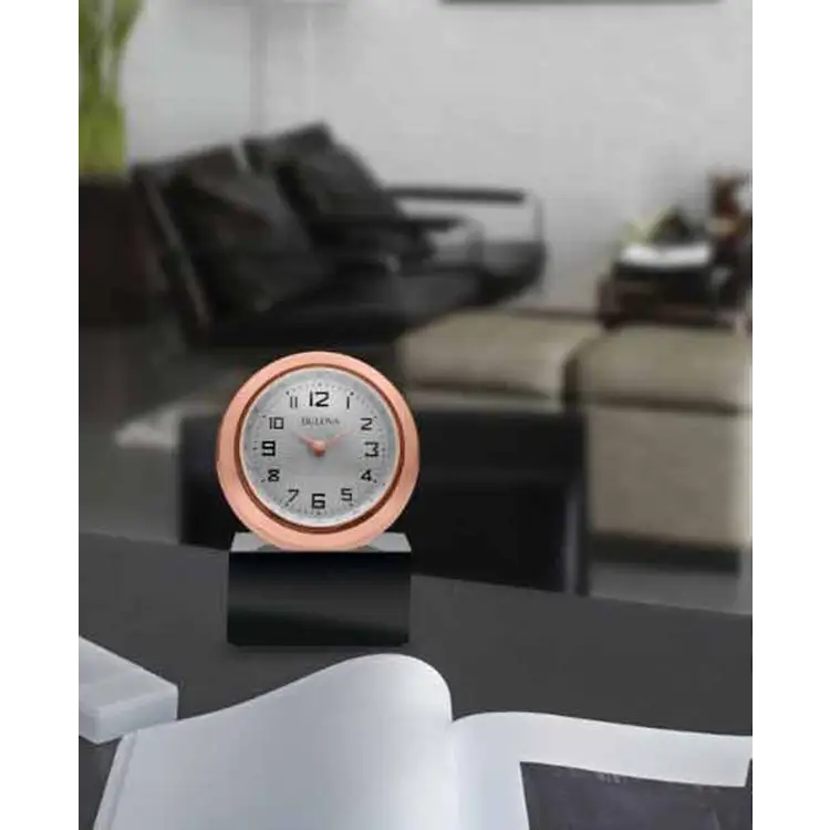 Bulova Sphere Analog Quartz Rose Gold Tone Tabletop Clock