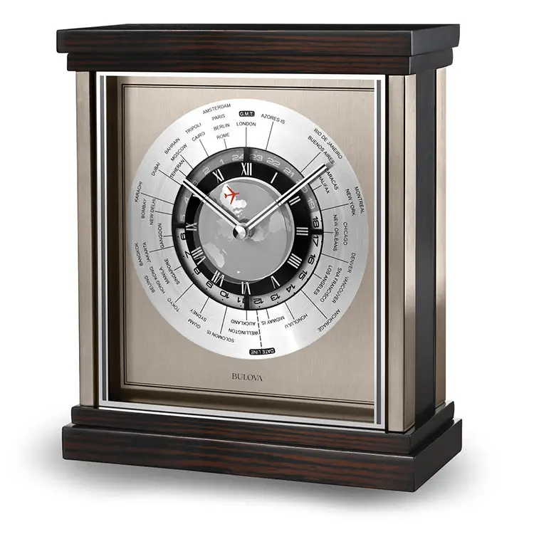 Bulova Wyndmere Quartz Wood Case World Time Desk Clock B2258