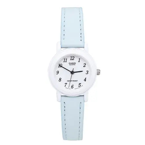 Casio Ladies Analog Casual White Case Light Blue Leather