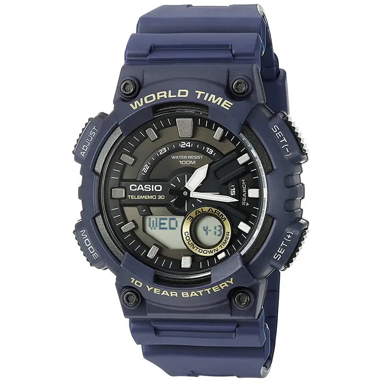 Casio Men’s Ana-Digi Quartz 100m World Time Blue Resin Watch