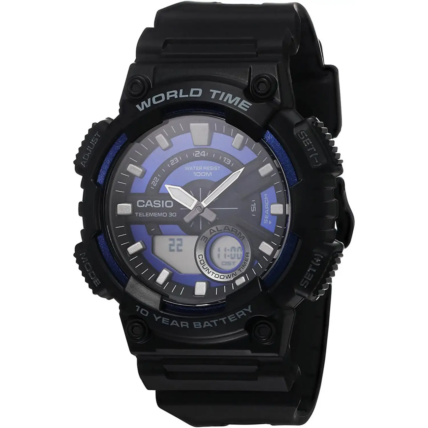 Casio Men’s Analog-Digital World Time 100m Black Resin Watch