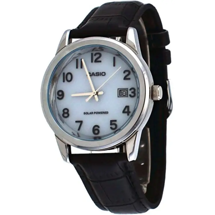 Casio Men’s Analog Solar Power Stainless Steel Black Leather