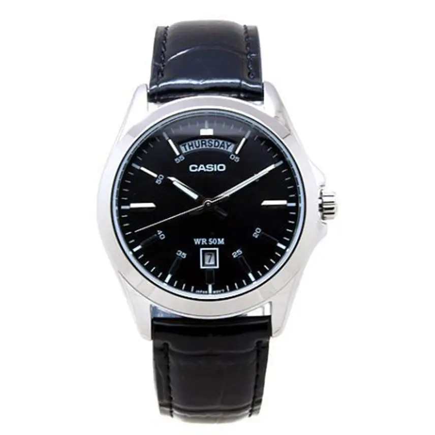 Casio Men’s Classic Stainless Steel Black Leather Watch