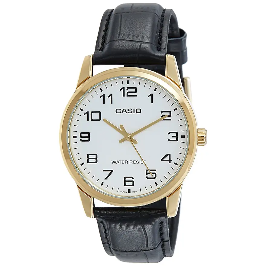 Casio Men’s Quartz Gold Tone Stainless Steel Black Leather