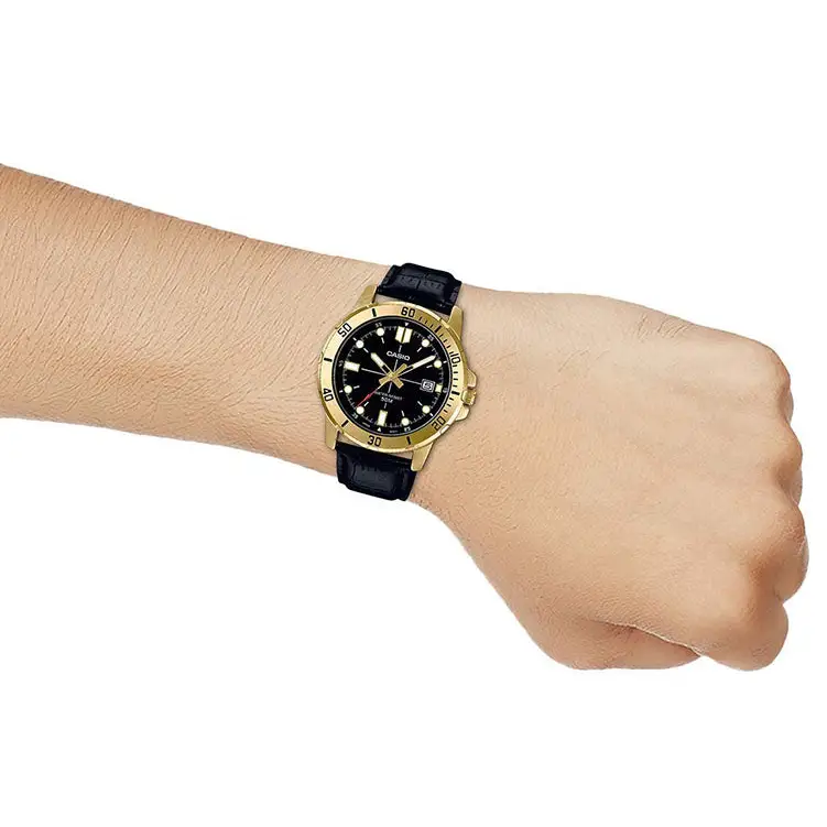 Casio Men’s Quartz Gold Tone Stainless Steel/Black Leather