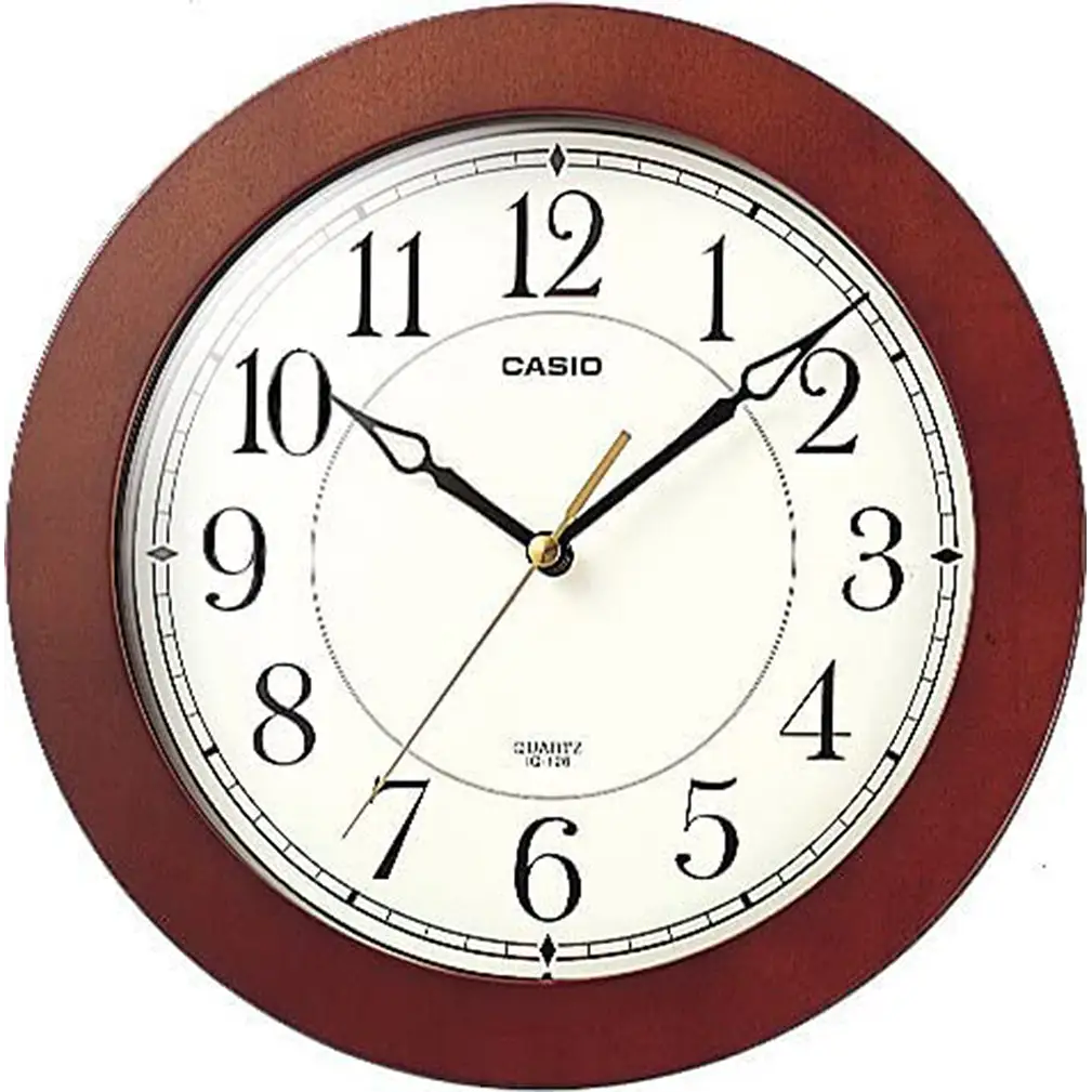 Casio Round Wood Frame White Face Easy to Read Wall No