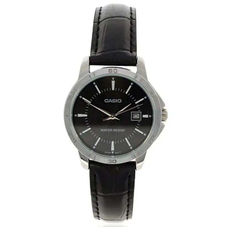 Casio Women’s Analog Quartz Stainless Steel Black Leather