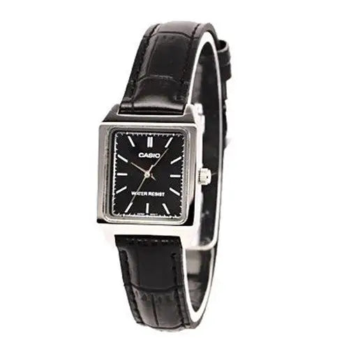 Casio Women’s Analog Quartz Stainless Steel Black Leather