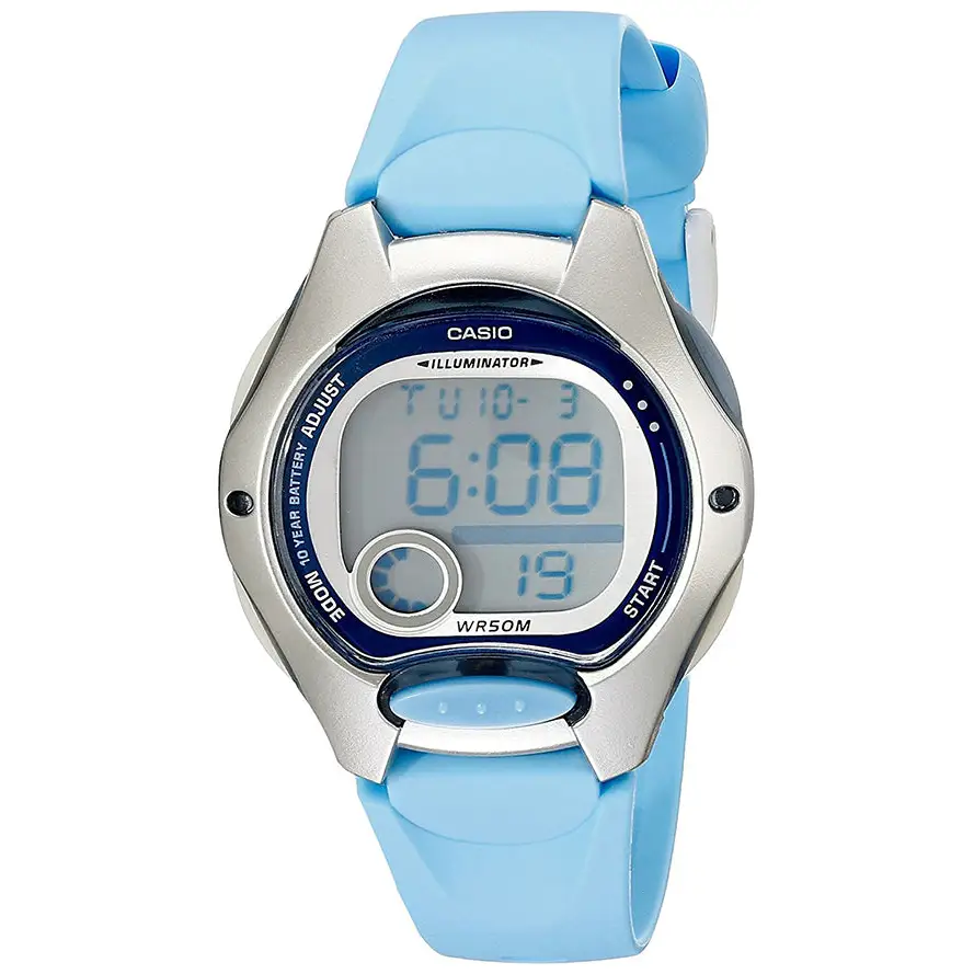 Casio Women’s Digital 10-Yr Battery Life Silver Tone/Blue