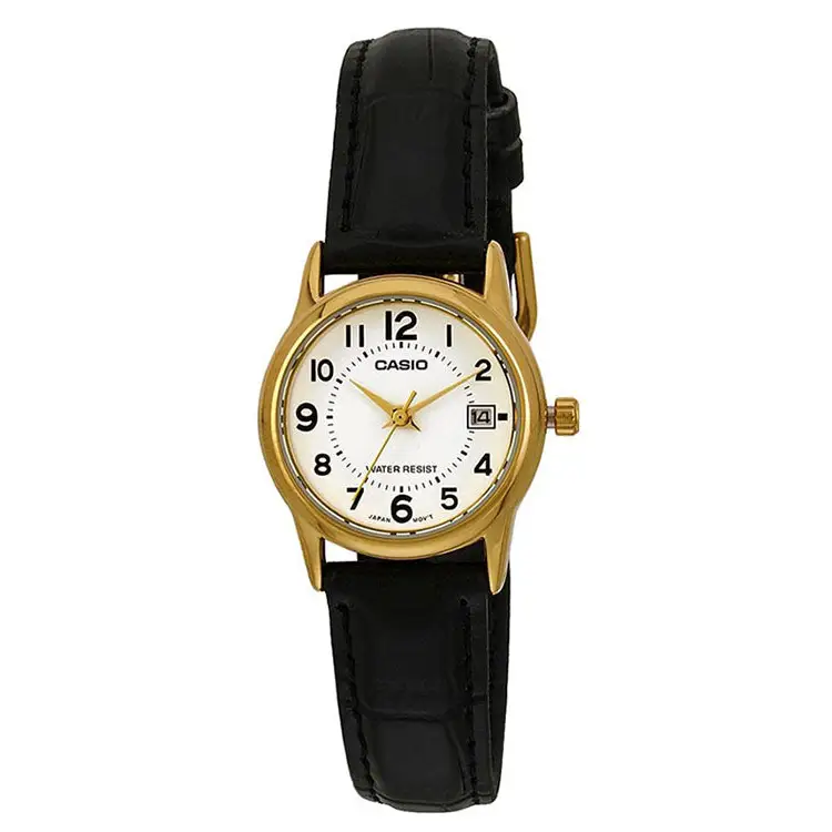 Casio Women’s Quartz Gold Tone Stainless Steel Black Leather