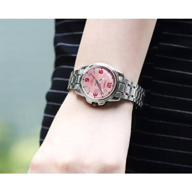 Casio Women’s Silver Stainless-Steel Quartz Watch with Pink
