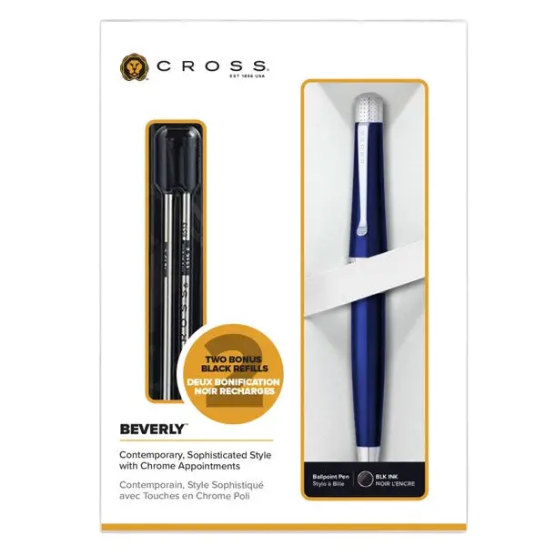 Cross Beverly Dark Blue Lacquer Ballpoint Pen With 2 Free