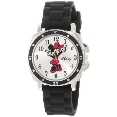Disney Kids’ MN1065 Minnie Mouse Black Rubber Strap Watch -