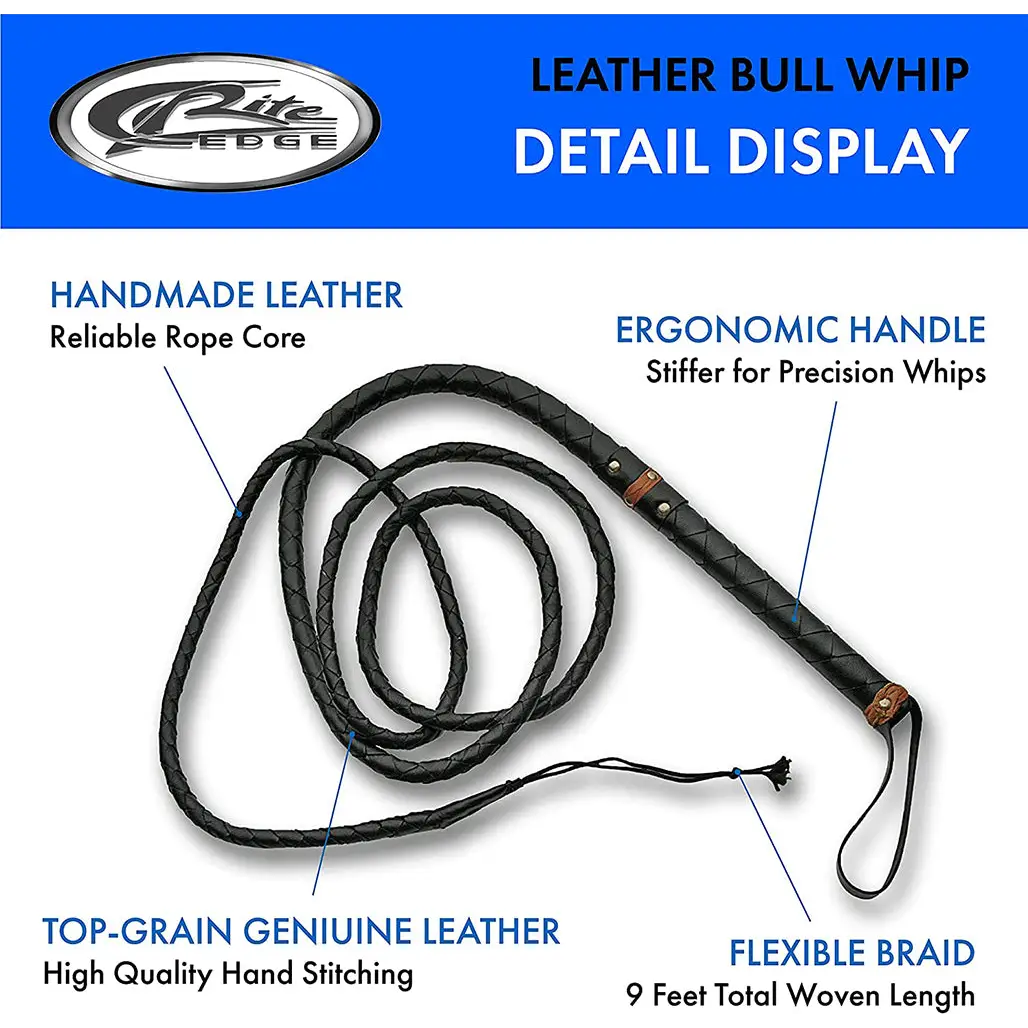 Exclusive Handmade 9ft Black Braided Leather Bull Whip