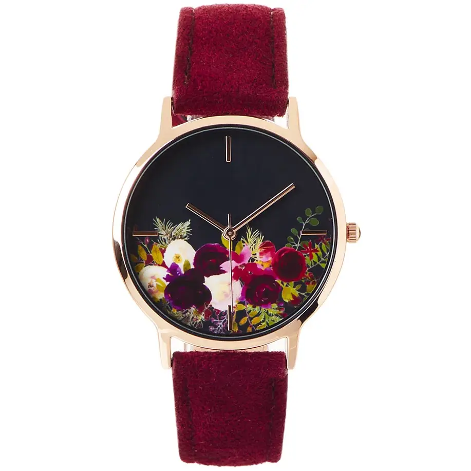 Geneva Women’s Quartz Stainless Steel/Maroon Faux Leather