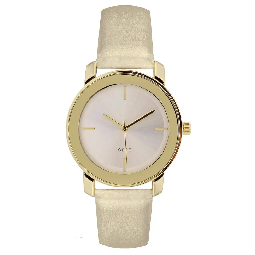 Geneva Women’s Stainless Steel Gold Tone Faux Leather Watch