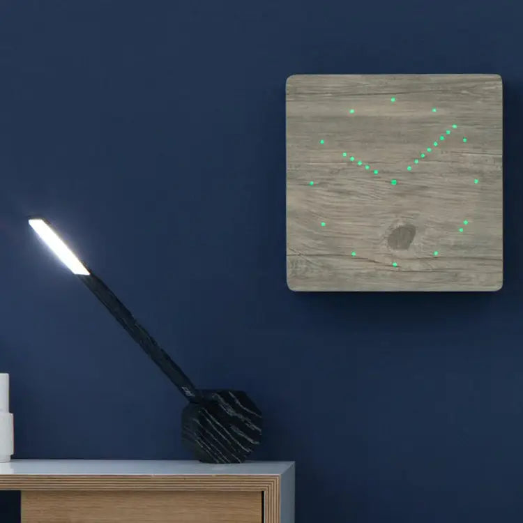 Gingko Ash Analog Click Clock/Green LED Electric Alarm Clock