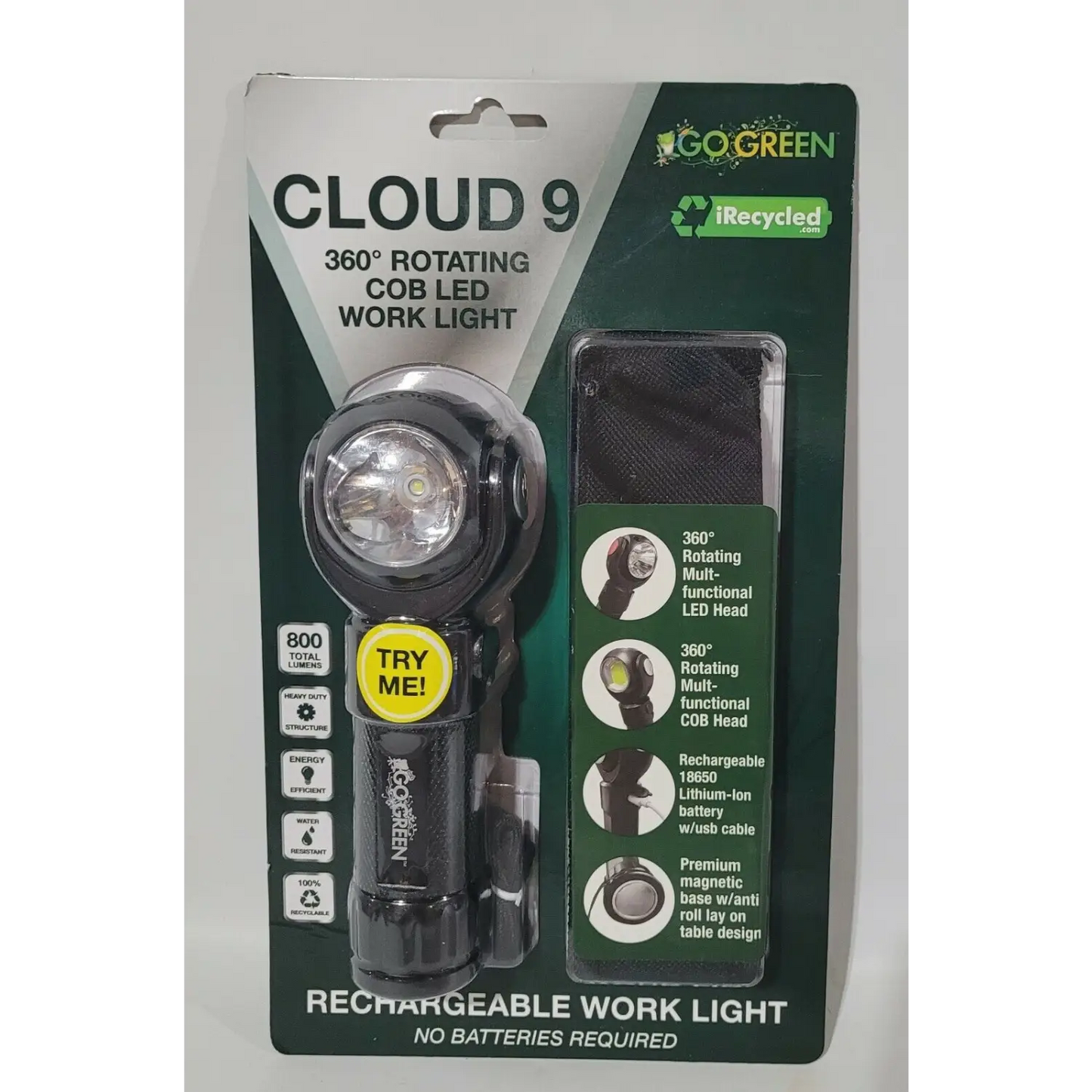 GoGreen Cloud 9 360° Rotating COB LED Work Light -