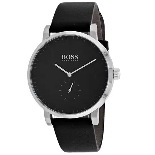Hugo Boss Men’s Essence Stainless Steel Black Leather Watch