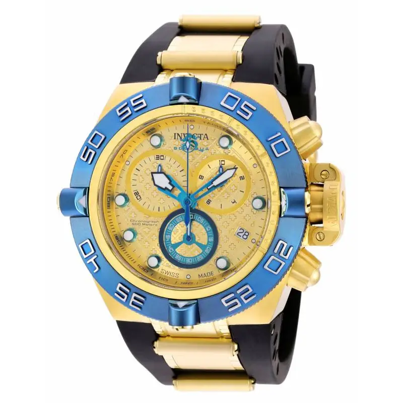 Invicta Men Subaqua Chrono 500m Gold Plated Case Black