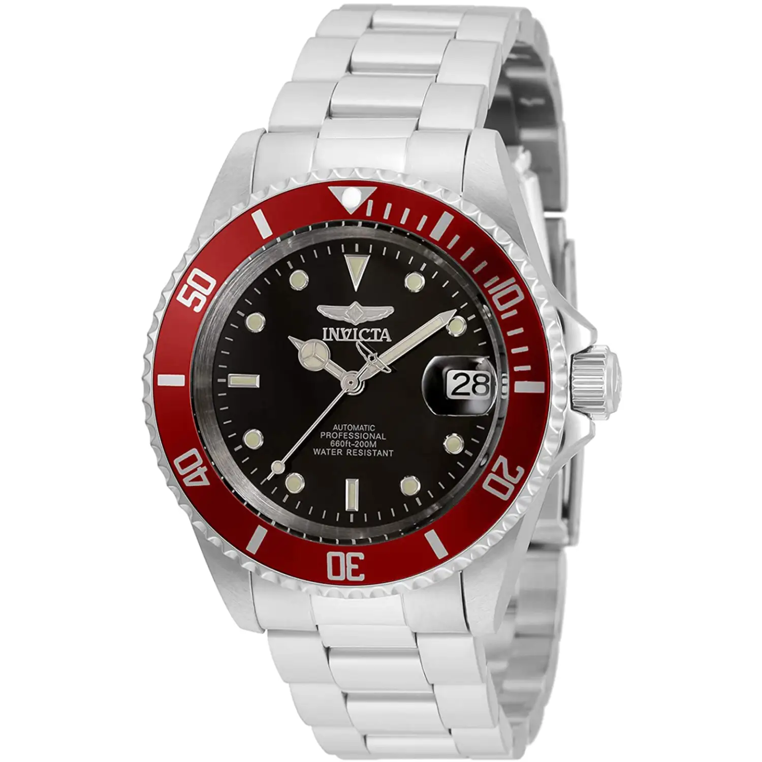 Invicta 40mm pro diver quartz magnified sales date window stainless steel bracelet watch