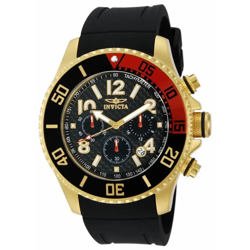 Invicta Men’s Pro Diver Chrono Gold Plated Case Black
