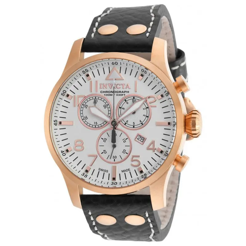 Invicta Men’s Reserve Chronograph Gold Plated Black Leather