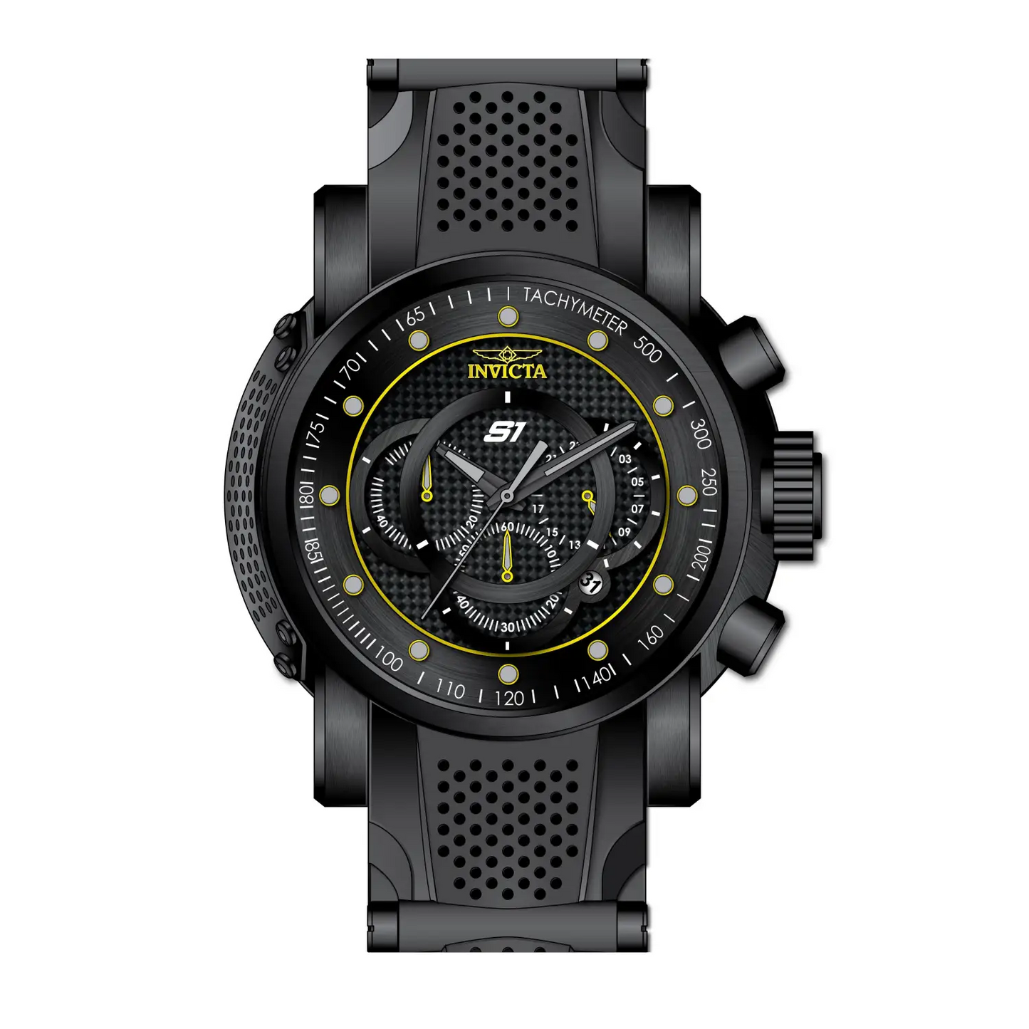 Invicta Men’s S1 Rally Chronograph Black Dial Yellow Accent