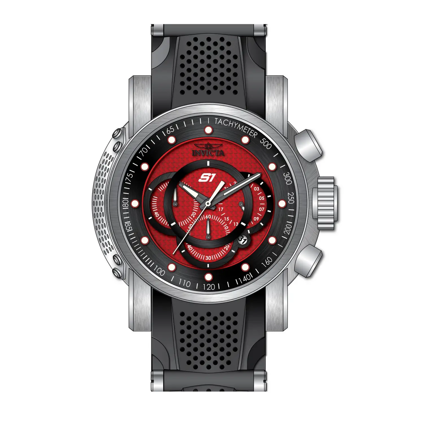 Invicta Men’s S1 Rally Chronograph Red Dial Black Silicone