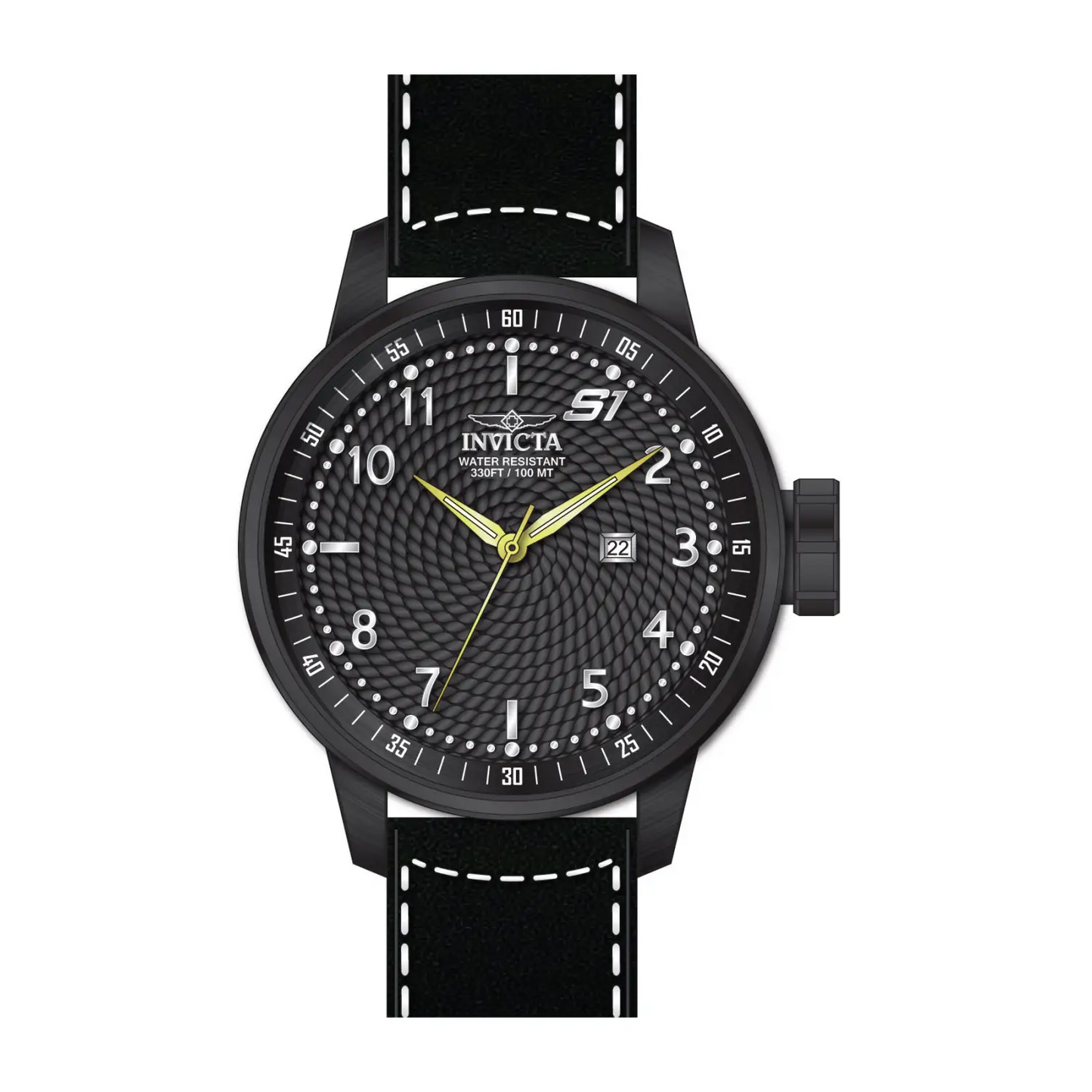 Invicta Men’s S1 Rally Quartz 100m Black Dial Black Leather