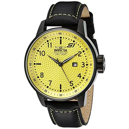 Invicta Men’s S1 Rally Quartz 100m Yellow Dial Black Leather