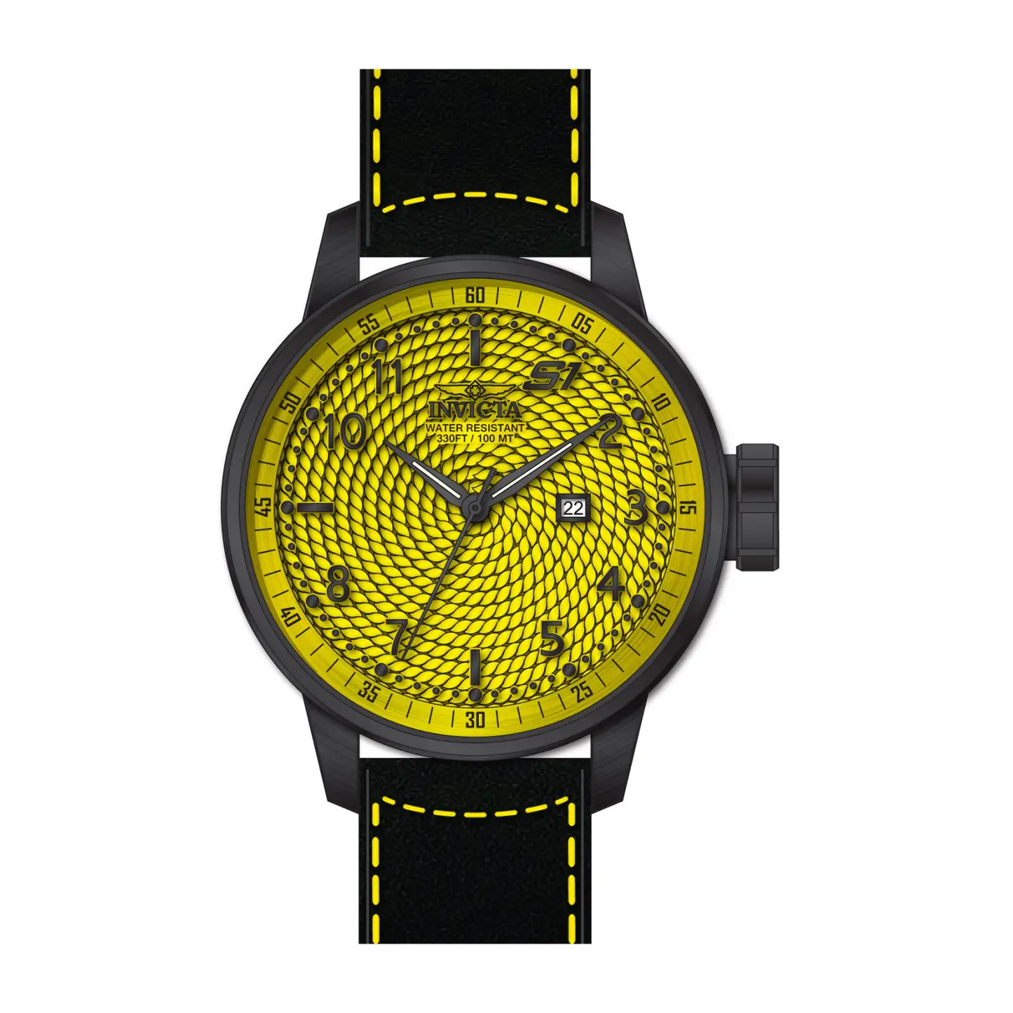 Invicta Men’s S1 Rally Quartz 100m Yellow Dial Black Leather