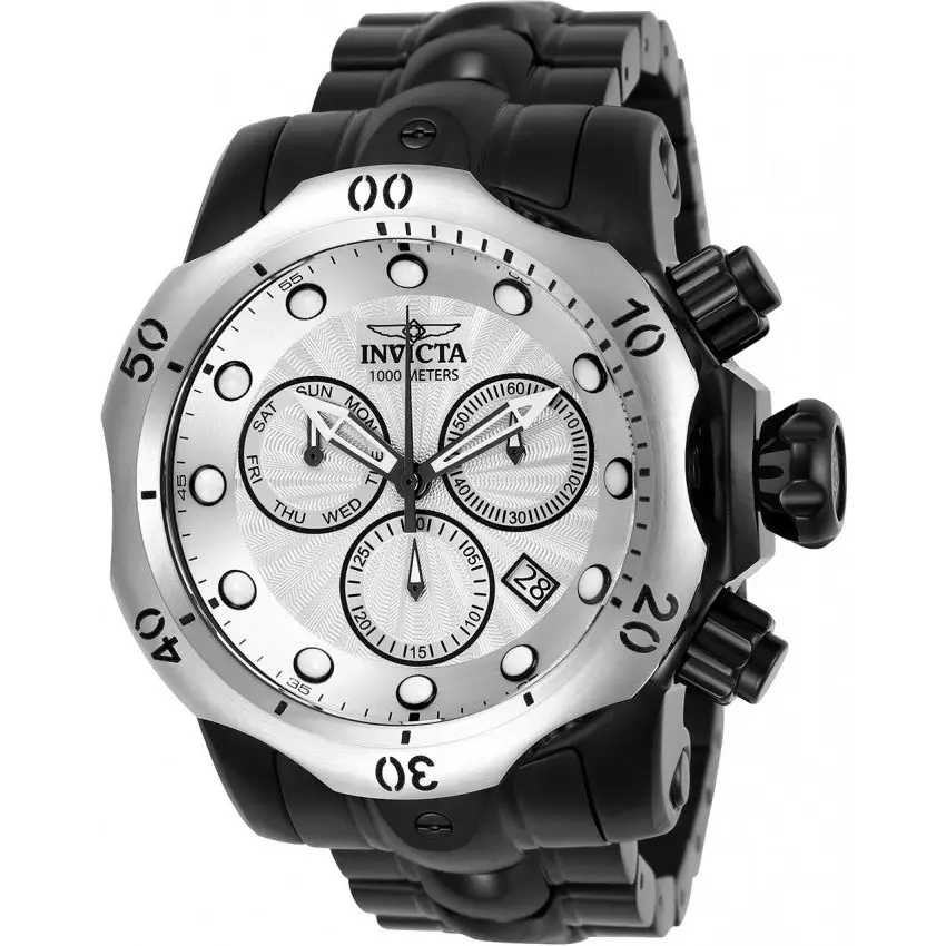 Invicta Men＆#39;s Venom Stainless Steel Quartz Watch with Silicone Strap, Black, 26 (Model: 29761)