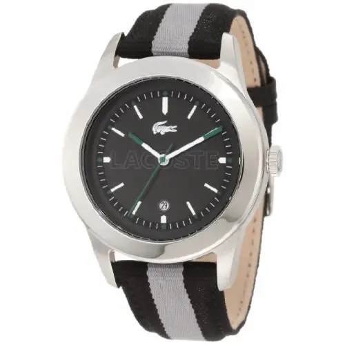 Lacoste Advantage Black Dial Black and White Stripe