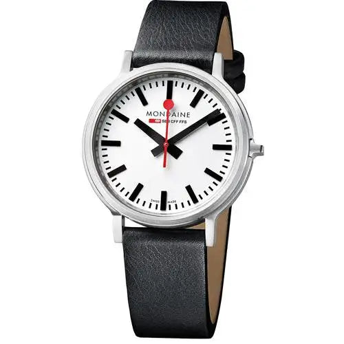 Mondaine Men’s Analog Quartz Stainless Steel Black Leather