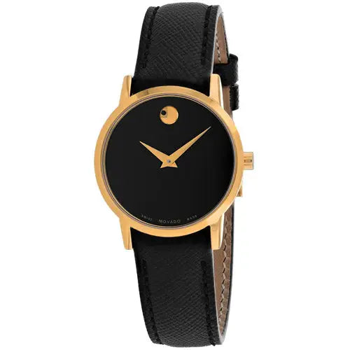 Movado Women’s Museum Stainless Steel Black Leather Watch