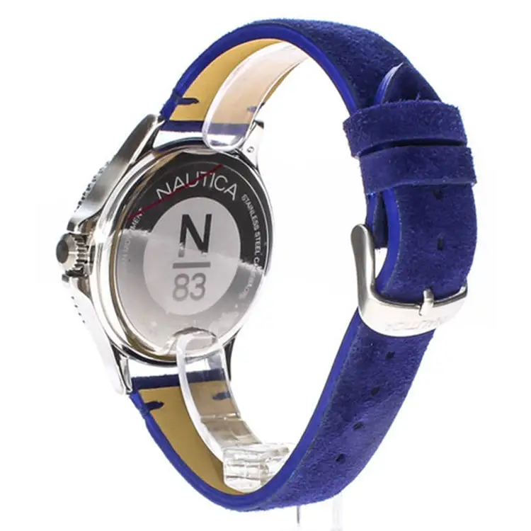 Nautica Men’s N83 Accra Beach Silver Tone Brass/Blue Nubuck