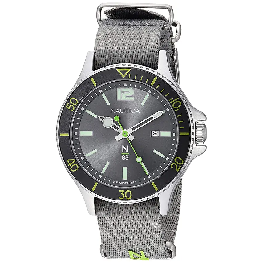 Nautica Men’s N83 Accra Beach Silver Tone Brass/Grey Fabric