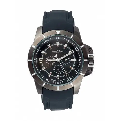 Nine2Five Men’s Chrono Quartz Stainless Steel Black Silicone