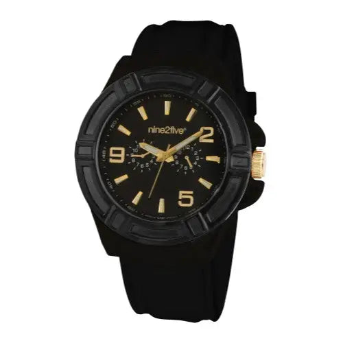 Nine2Five Men’s Chronograph Quartz Alloy Case Black Silicone