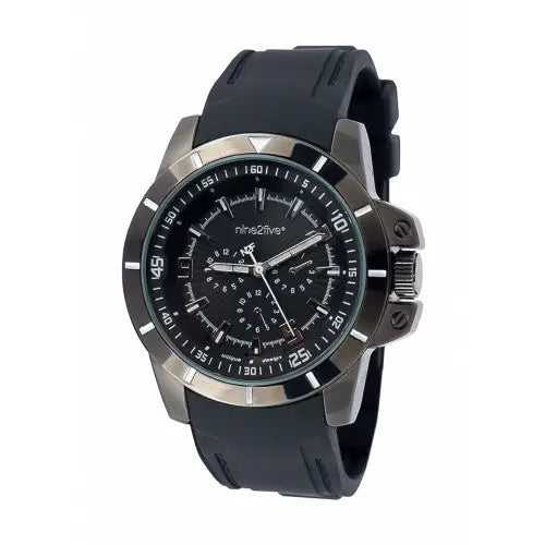 Nine2Five Men’s Manly Chronograph Alloy Case Black Silicone