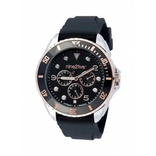 Nine2Five Men’s Manly Chronograph Alloy Case Black Silicone